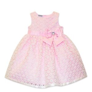 Blueberi Boulevard Baby Girls Fit and Flare Dress with Bow and Jewel - Pink